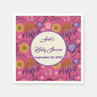 Enchanting Wildflower Pink Baby Shower Napkin