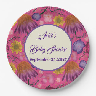 Enchanting Wildflower Pink Baby Shower Paper Plate