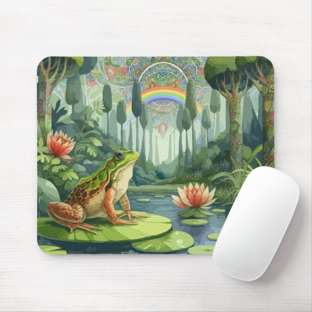 Enchanting William Morris Frog in a Forest Mouse Mat (With Mouse)