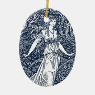 Enchanting William Morris–Style Woodland woman Ceramic Tree Decoration