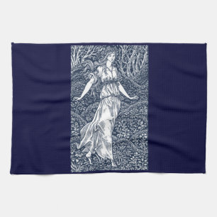 Enchanting William Morris–Style Woodland woman Tea Towel