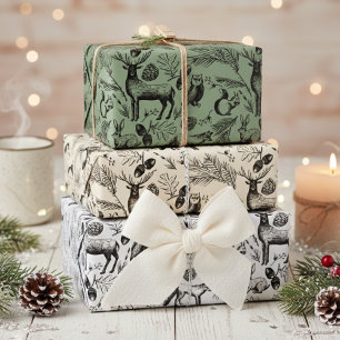 Enchanting Winter Forest Animals Xmas Hand-Drawn Wrapping Paper Sheet
