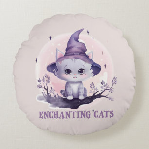 Enchanting Witch Cat Round Cushion