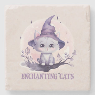 Enchanting Witch Cat Stone Coaster