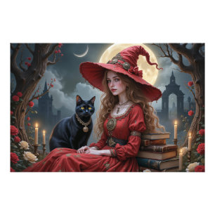 Enchanting Witch Girl with Black Cat Photo Print