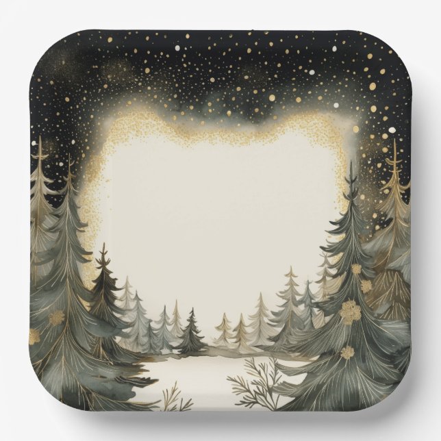 Enchanting Woodland Christmas Paper Plate (Front)