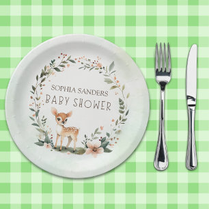 Enchanting Woodland Deer Baby Shower Paper Plate