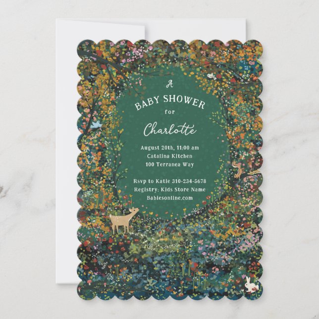 Enchanting Woodland Forest Green Baby Shower Invitation (Front)