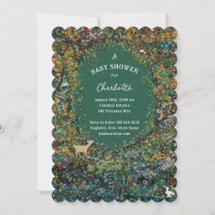 Enchanting Woodland Forest Green Baby Shower Invitation