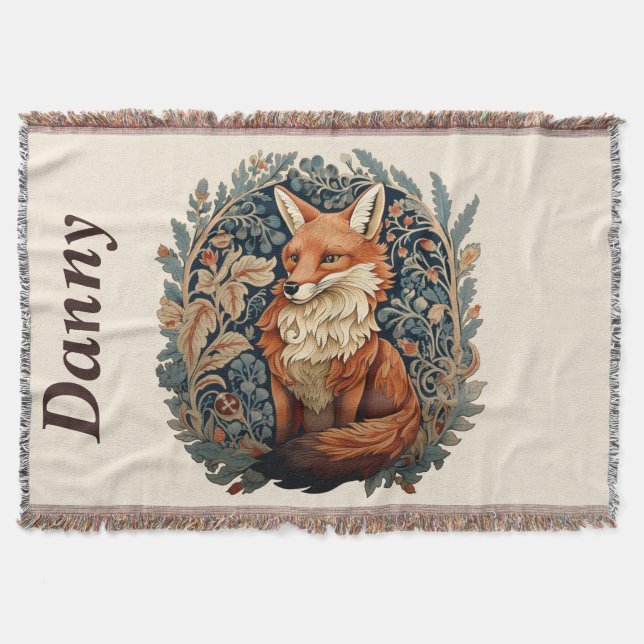 Enchanting Woodland Fox with Custom Name Throw Blanket (Front)