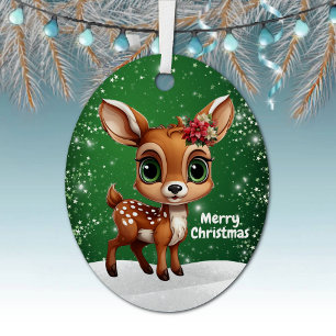 Enchanting Young Buck Starry Green Whimsical  🎄🦌 Metal Tree Decoration