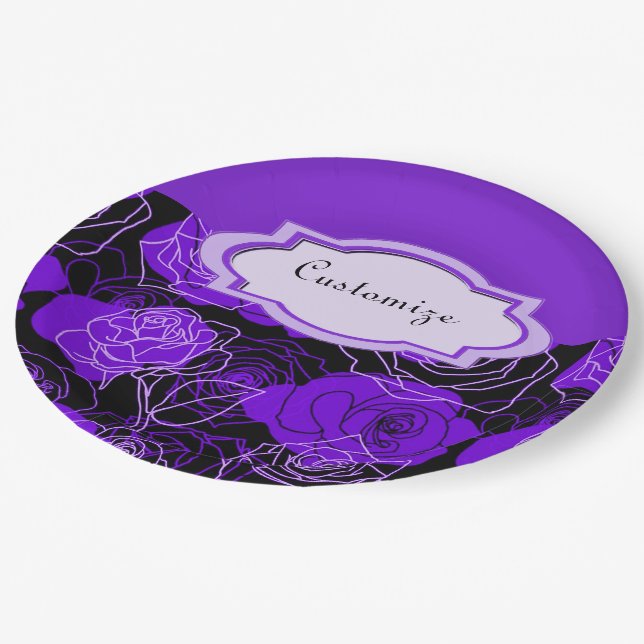Enchantment Purple Roses Floral Paper Plates (Angled)