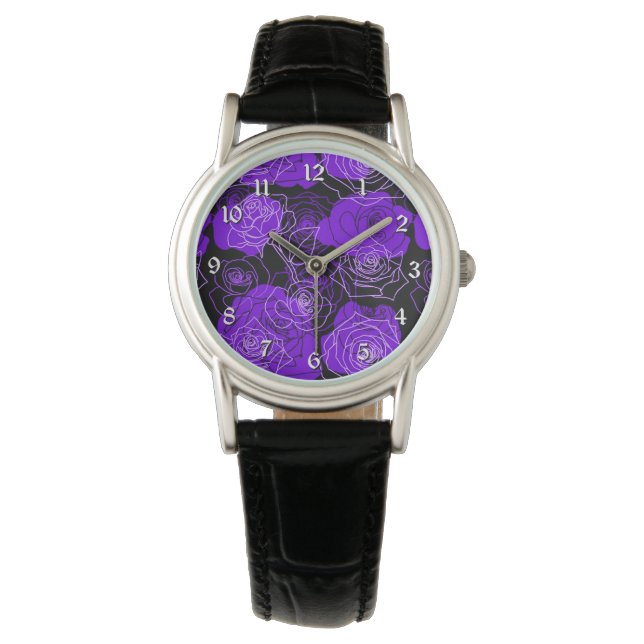 Enchantment Purple Roses Floral Wrist Watch (Front)