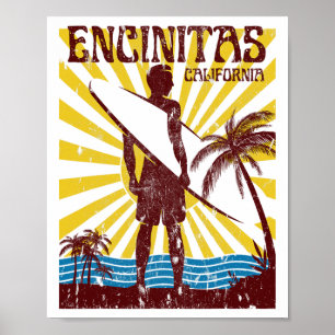 Encinitas Beach Men Women Girls Kids  Poster