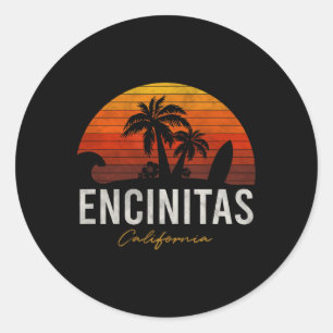 Encinitas California Ca Palms Surf Sunset Vintage Classic Round Sticker