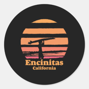 Encinitas California Retro Surf Vintage Surfing Su Classic Round Sticker