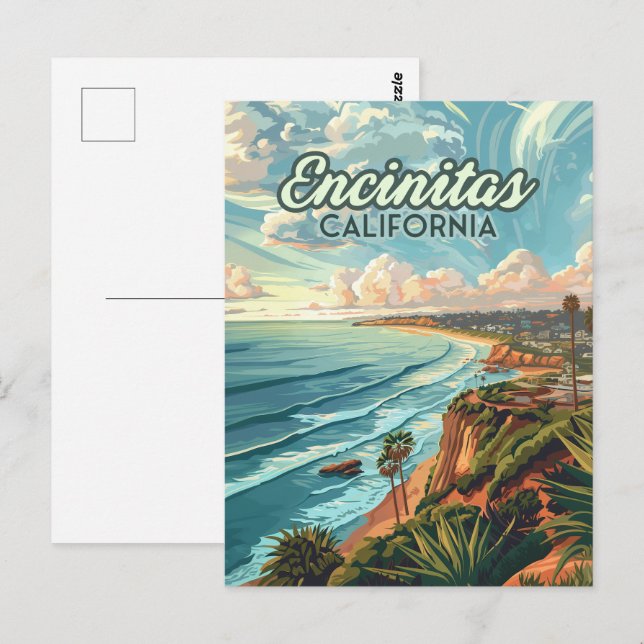 Encinitas California San Diego Beach Vintage Postcard (Front/Back)
