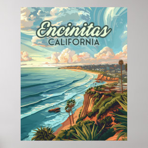 Encinitas California San Diego Beach Vintage Poster