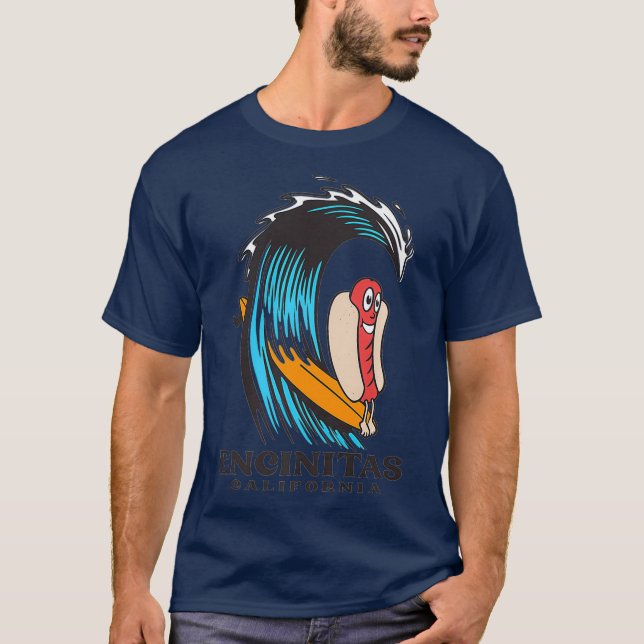 Encinitas California Surfing Hot Dog Premium T-Shirt (Front)