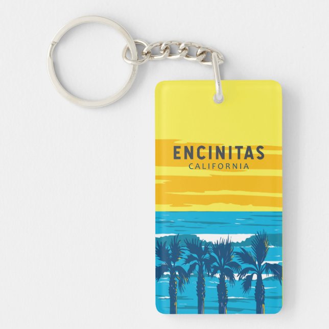 Encinitas California Travel Art Vintage Key Ring (Front)
