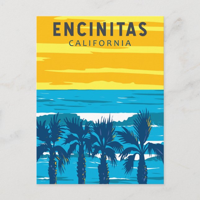 Encinitas California Travel Art Vintage Postcard (Front)