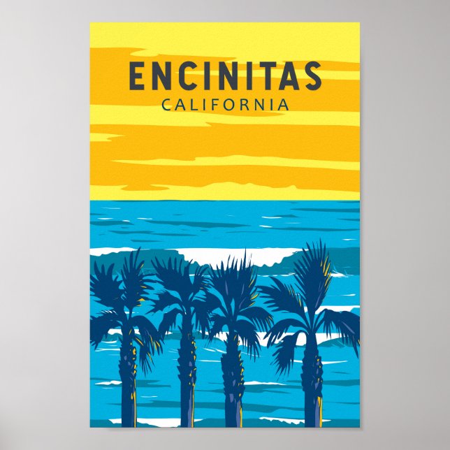 Encinitas California Travel Art Vintage Poster (Front)