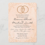 Encircled Cross Religious Wedding Invitations<br><div class="desc">Subtle parchment paper layer with hues of rose and peach. Embellished with fine flourishing details around the edges and two circles joining together with a cross centred among them. Traditional religious wording and front featuring "and the greatest of these is LOVE". May also be customised to meet your exact style...</div>