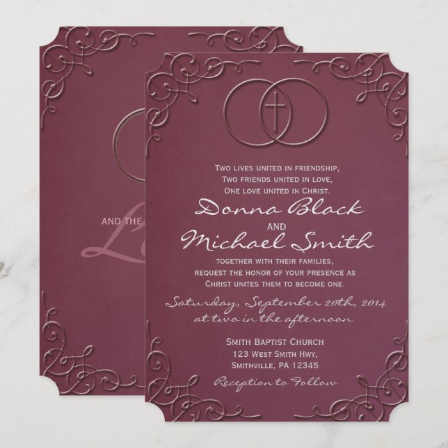 Encircled Cross Religious Wedding Invitations (Front/Back)