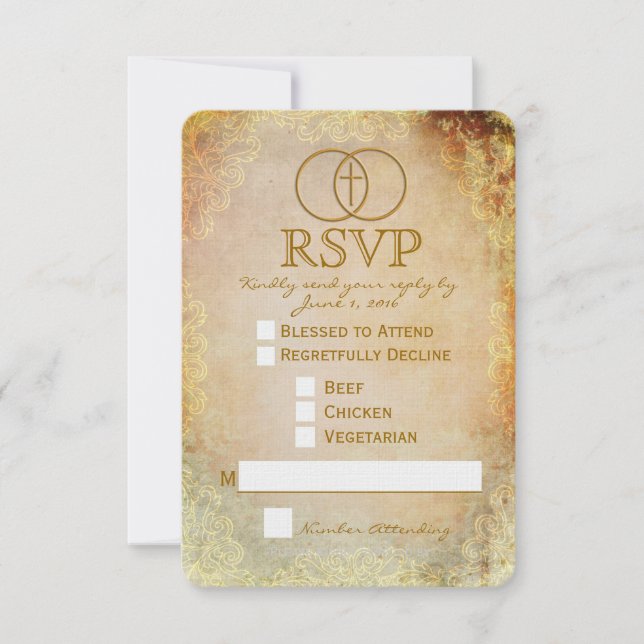 Encircled Cross Religious Wedding RSVP Card (Front)