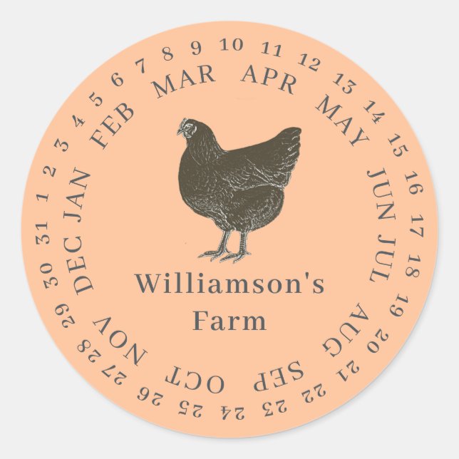 Encircled Date Egg Carton Labels Peach Fuzz Orange (Front)