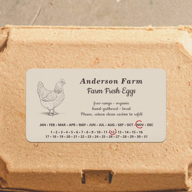 Encircled Date - Farm Fresh Eggs Brown Sticker (Encircled Date - Farm Fresh Eggs Brown Sticker)