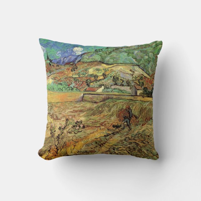 Enclosed Wheat Field w Peasant by Vincent van Gogh Cushion (Front)