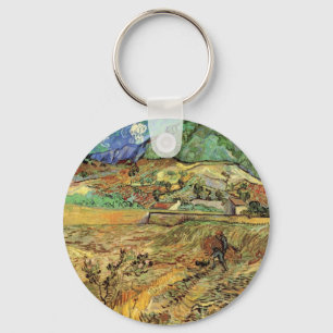 Enclosed Wheat Field w Peasant by Vincent van Gogh Key Ring