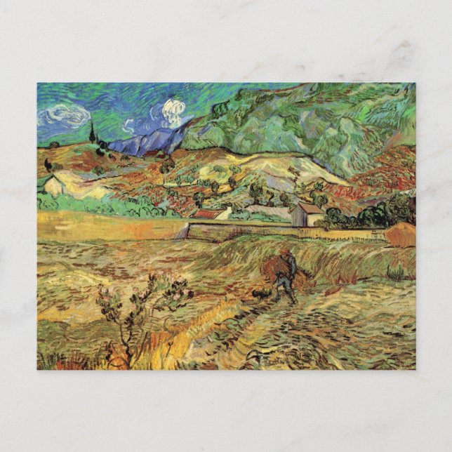Enclosed Wheat Field w Peasant by Vincent van Gogh Postcard (Front)