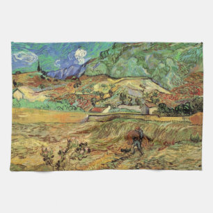 Enclosed Wheat Field w Peasant by Vincent van Gogh Tea Towel