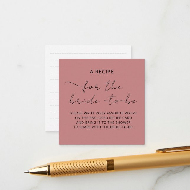 Enclosure Card "A RECIPE" for the bridel shower. (Front/Back In Situ)