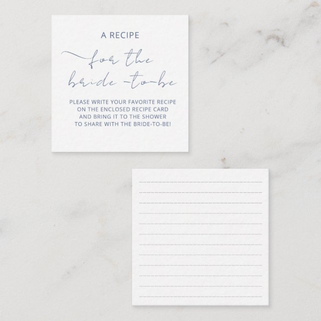 Enclosure Card "A RECIPE" for the bridel shower (Front/Back)