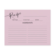 Enclosure Card Bridal Shower Recipe.