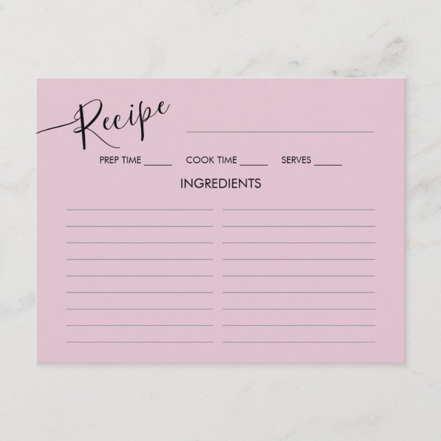 Enclosure Card Bridal Shower Recipe. (Front)