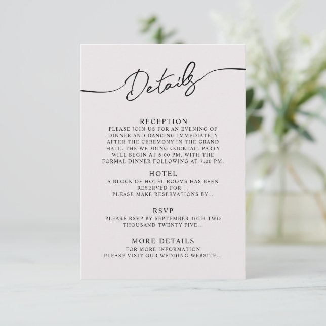 Enclosure Card Details for Boho Wedding.  (Standing Front)