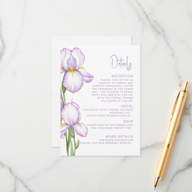 Enclosure Card Details for Wedding.  (Front/Back In Situ)