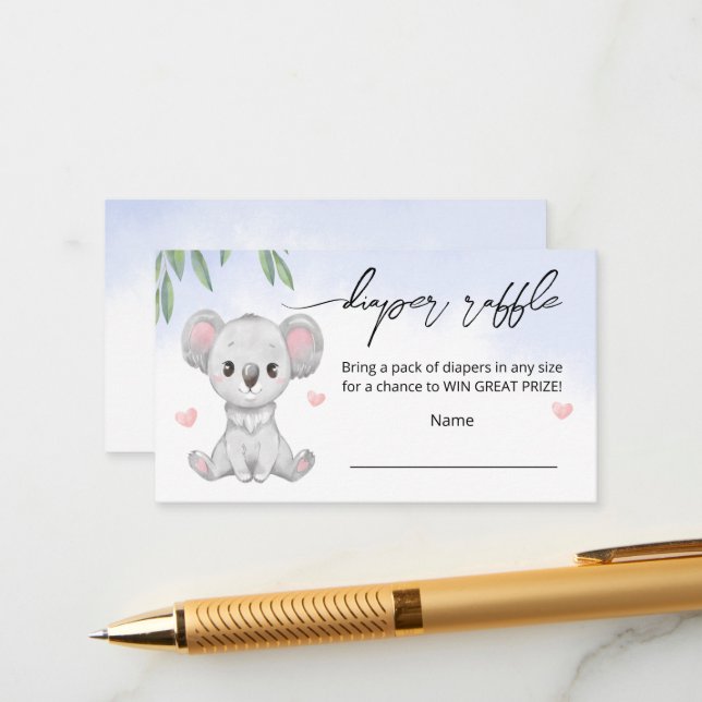 Enclosure Card "diaper raffle" for baby shower. (Front/Back In Situ)