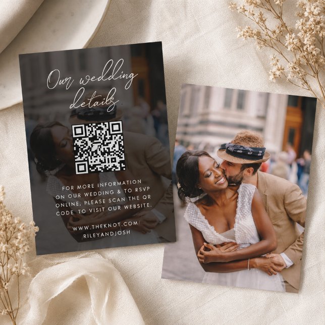 Enclosure Card | Wedding Website QR Code Insert (Personalized wedding website enclosure card with QR code for RSVP, details, and registry links.)