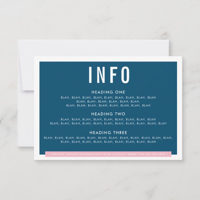 ENCLOSURE DETAILS fun bold block navy blue pink RSVP Card (Front)