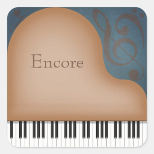 "Encore" Brown Grand Piano Elegant Custom Square Sticker