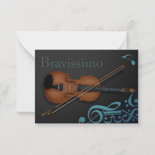 "Encore" Violin & Bow Elegant Black & Turquoise Card