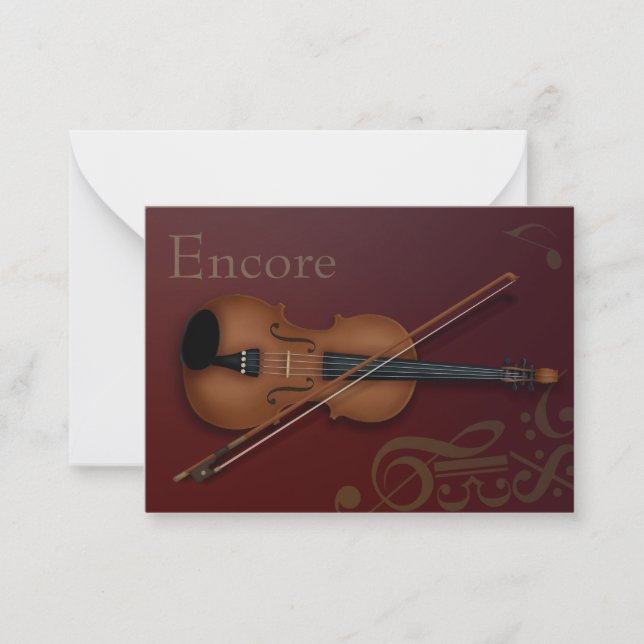 "Encore" Violin & Bow Elegant Burgundy Custom Card (Front)