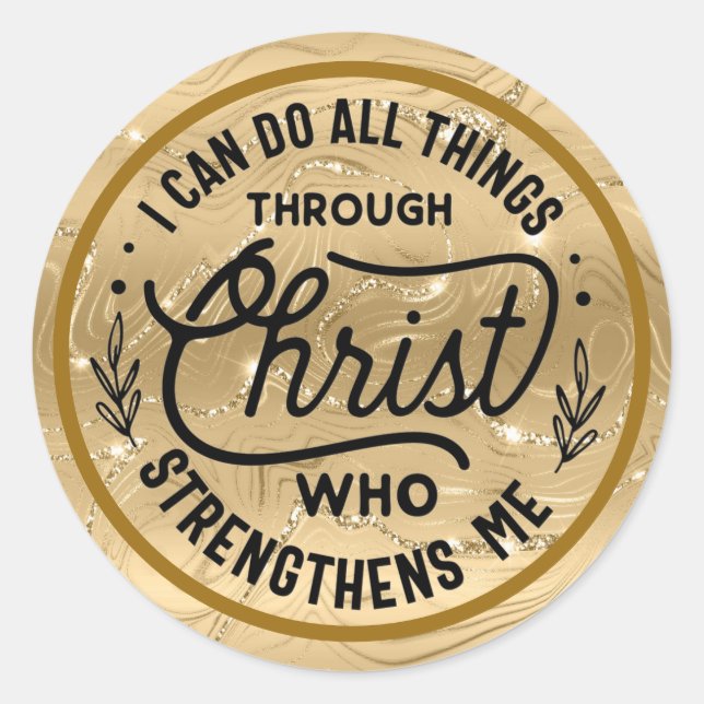 Encourage Bible Verse with Elegant Shiny Gold Classic Round Sticker (Front)