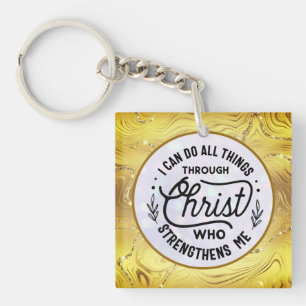 Encourage Bible Verse with Elegant Shiny Gold Key Ring