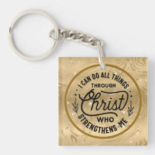 Encourage Bible Verse with Elegant Shiny Gold Key Ring